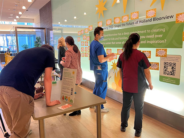 Participants sharing their insights on a discussion board during 'Sparks' sessions