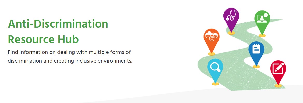 anti-discrimination resource hub with logo of trail and icons