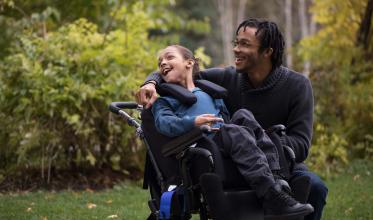 Father and son in garden