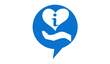 An icon with the letter "i" inside a heart, which is holding by a hand