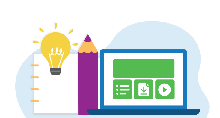 lightbulb, binder and pencil with a laptop