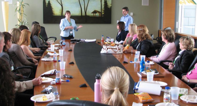 The boardroom seats up to 18 people