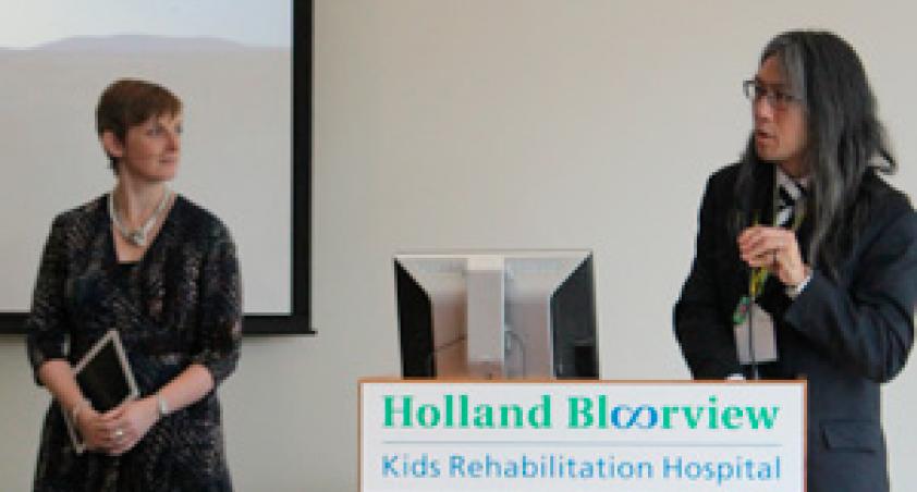 Dr. Tom Chau moderates questions after Dr. Amy McPherson's talk about Weighty Conversations