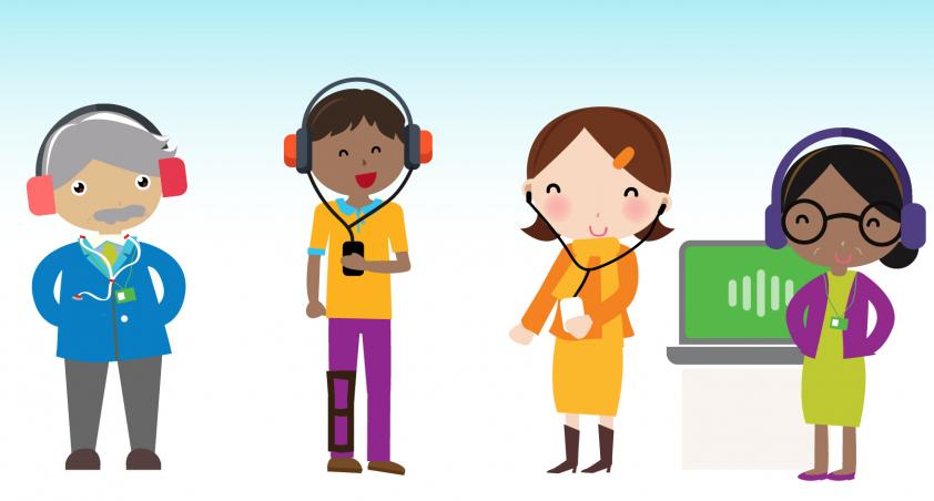 clients wearing headphones