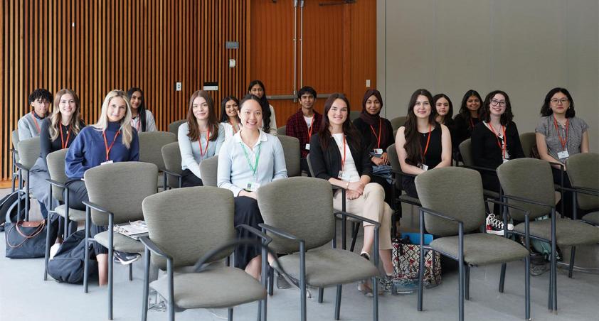 A group of students in a convention centre