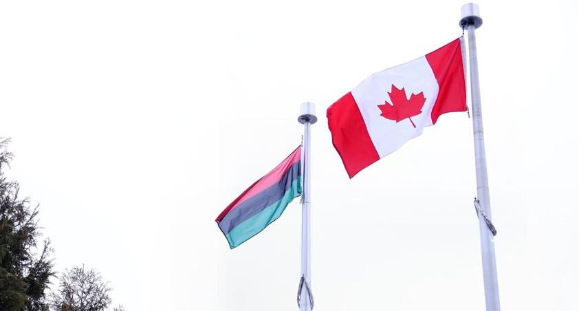 Canadian flag and Anti Black racism flag