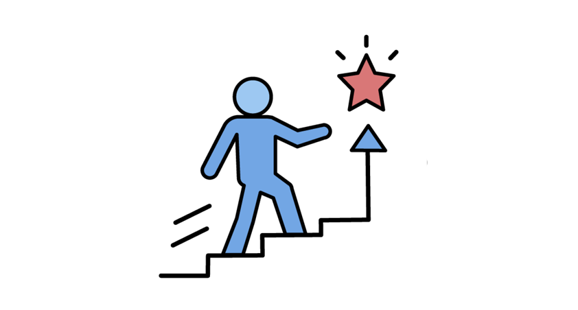 An illustration of a person walking upstairs