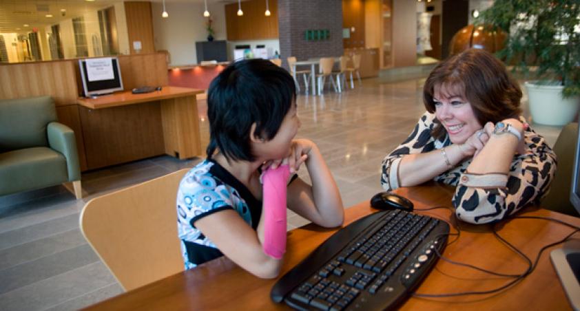 Client and staff chatting