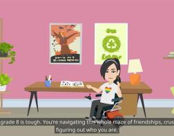 A graphic illustration of a teenager on a wheelchair