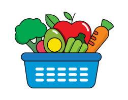 An illustration of foods in a grocery basket