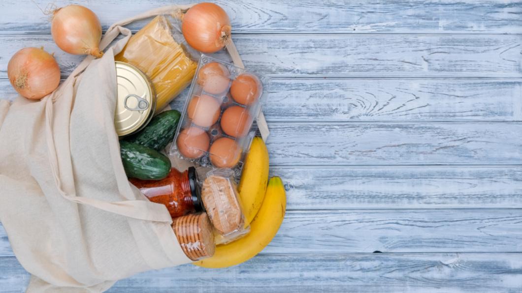 Mesh bag with groceries in it