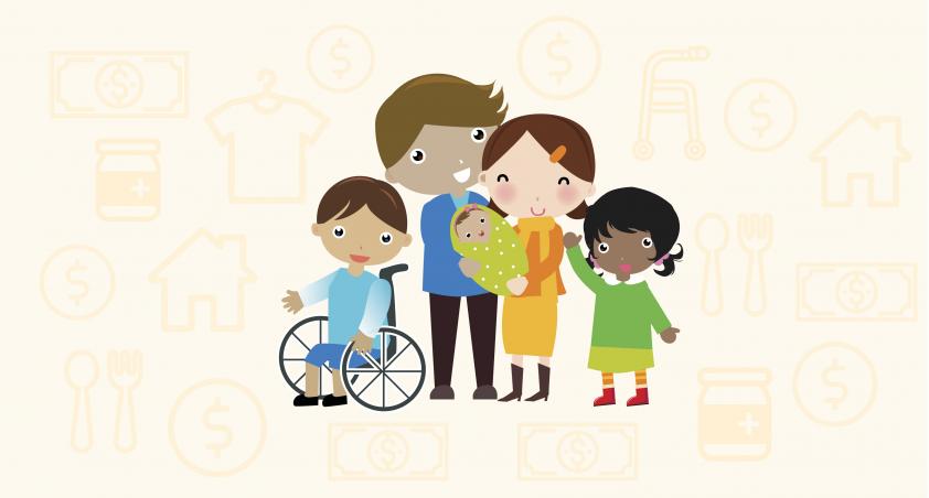 family on background with cartoon illustrations