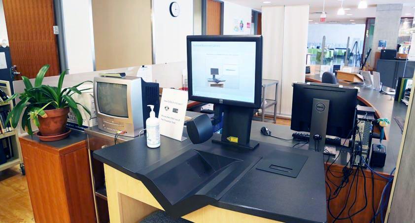 A self checkout system in a library