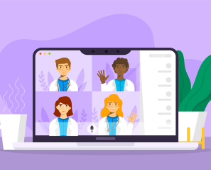 An illustration of some medical staffs hosting an online meeting