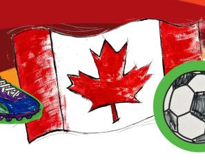 A drawing of Canada flag, a soccer boot and a soccer