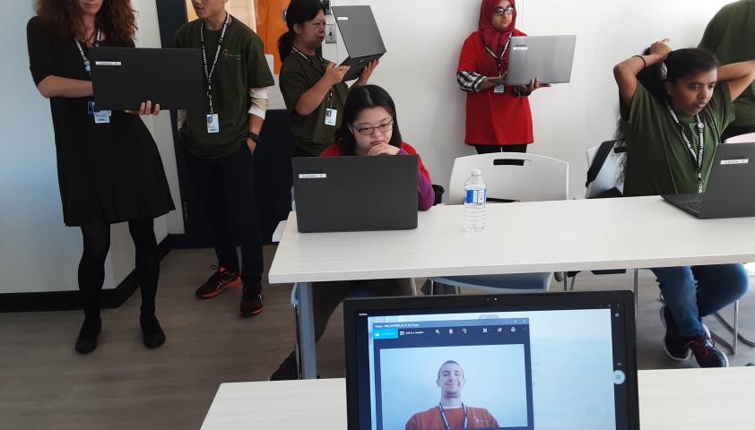 Project SEARCH students doing computer training.