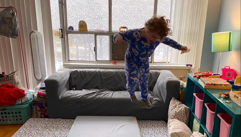 Phoenix playing in his makeshift gym. 