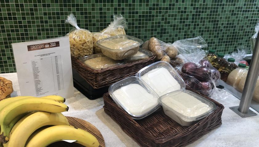 Bananas, rice, and pasta are some of the products available at the pop-up grocery store.